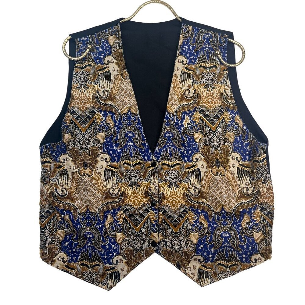 Vintage Vest Beaded  V Neck Ladies Size Large 90s Boho Indie Eclectic Kitchy